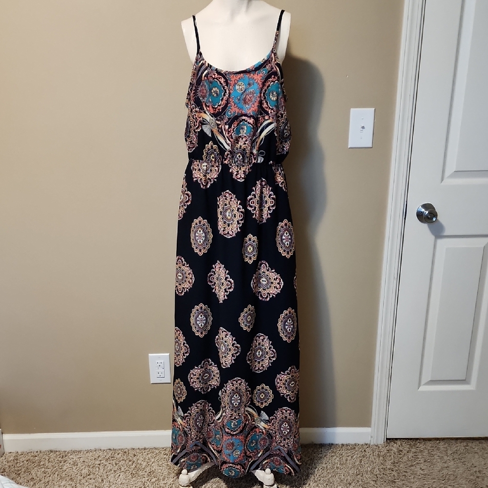 🔴 Vanilla Bay Black and Teal Paisley Maxi Dress